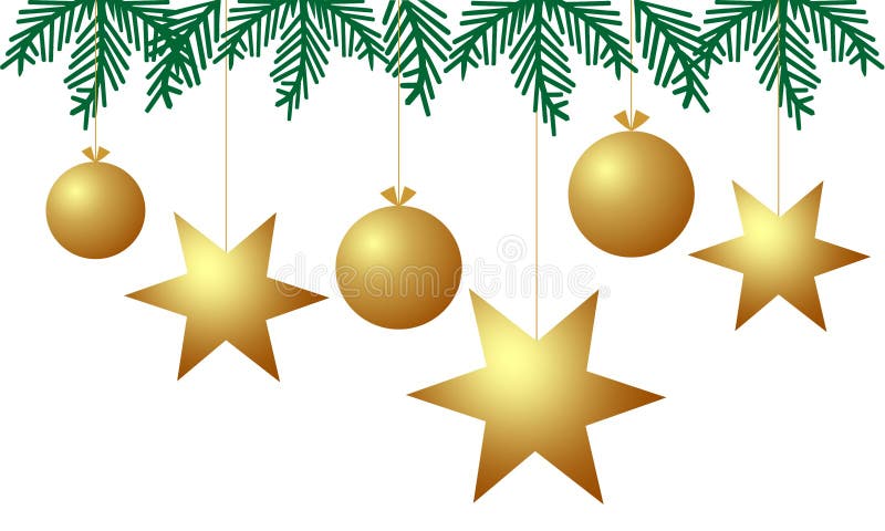 Christmas Background with Golden Balls, Stars and Branches Christmas ...