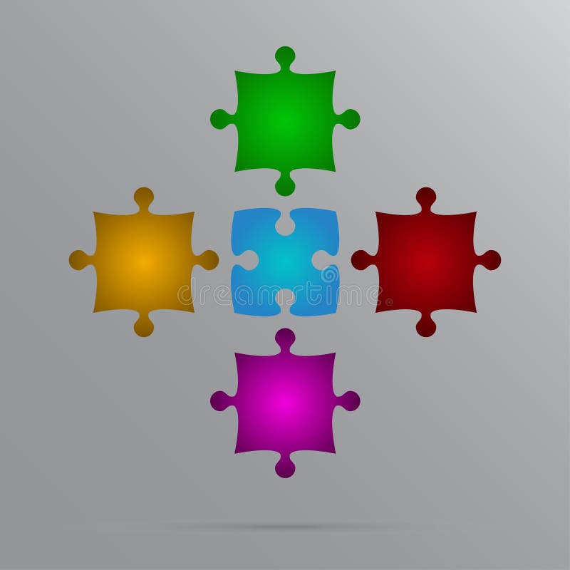 Vector Color 5 Puzzles Pieces JigSaw.