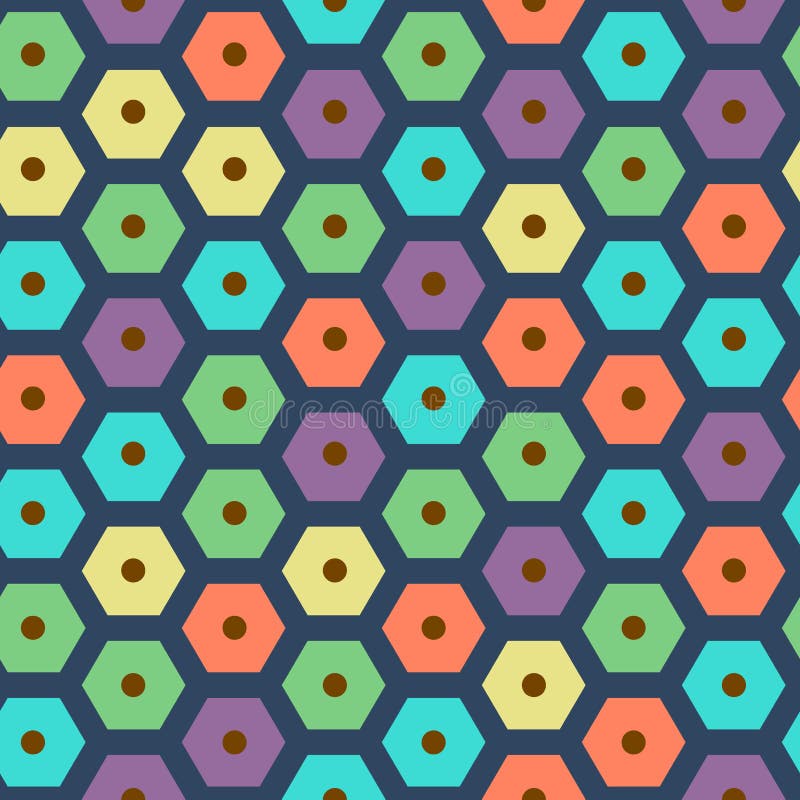 Vector color seamless hexagonal pattern violet, green, yellow, dark blue, red and cyan colors stock illustration Vector color seamless hexagonal pattern violet, green, yellow, dark blue, red and cyan colors stock illustration