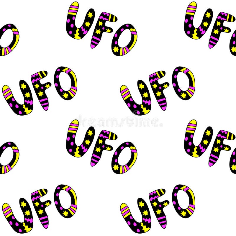 Vector Color Seamless Pattern with the Word UFO. Background and Texture