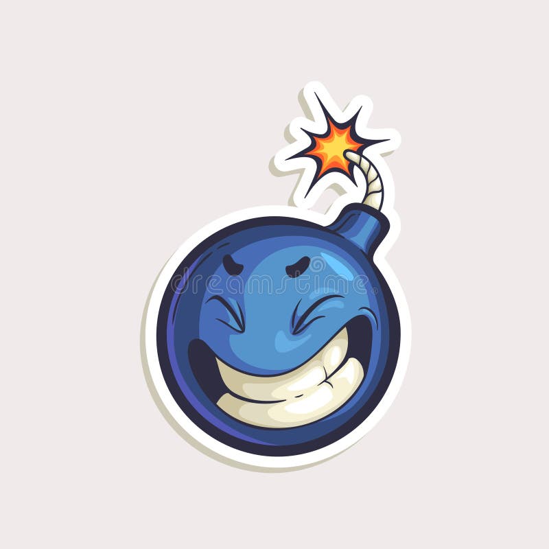 Vector color sticker with funny bomb with burning wick in comics stock illustration