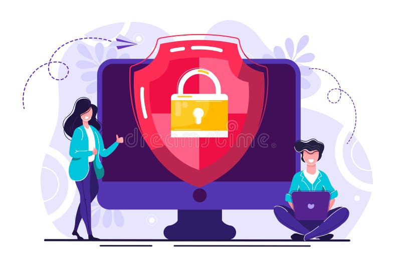 Concept protecting computer. Vector colorful illustration, the concept of protecting computer data for a web page