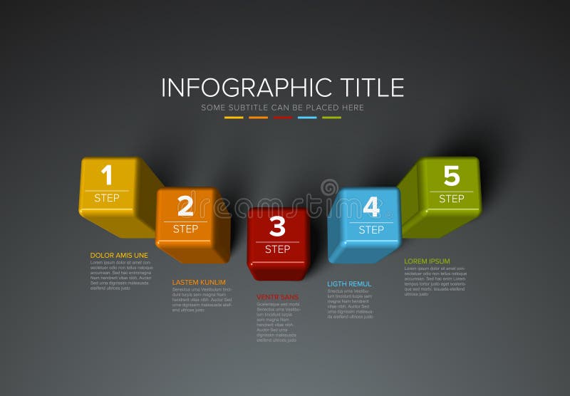 Vector colorful multipurpose Infographic dark template with five cube steps vector illustration