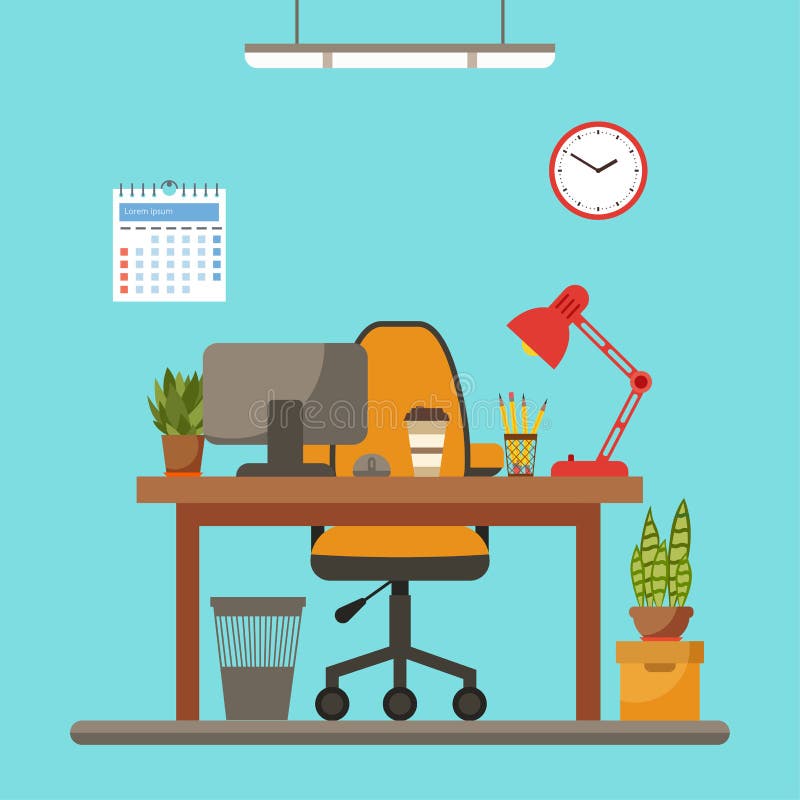 Vector Colorful Office Desk Closeup Concept Stock Vector - Illustration ...