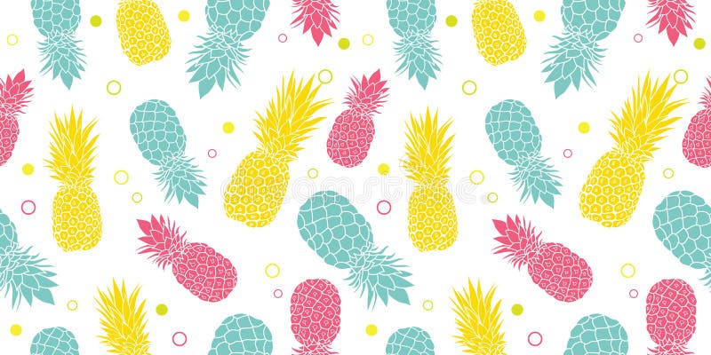 Vector colorful pineapples summer tropical seamless pattern background. Great as a textile print, party invitation or royalty free illustration