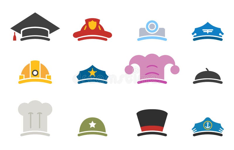 Vector colorful professions hats icons royalty free illustration