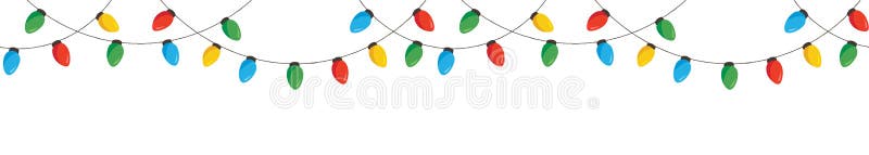 Vector Colorful Retro Holiday Christmas New Year Hanging String Lights Isolated Horizontal Seamles Border Background