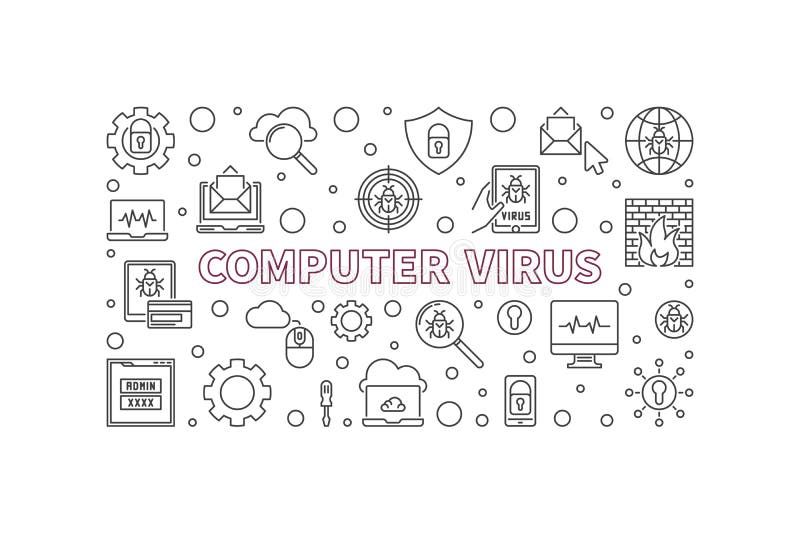 Vector Computer Virus concept horizontal line banner stock illustration