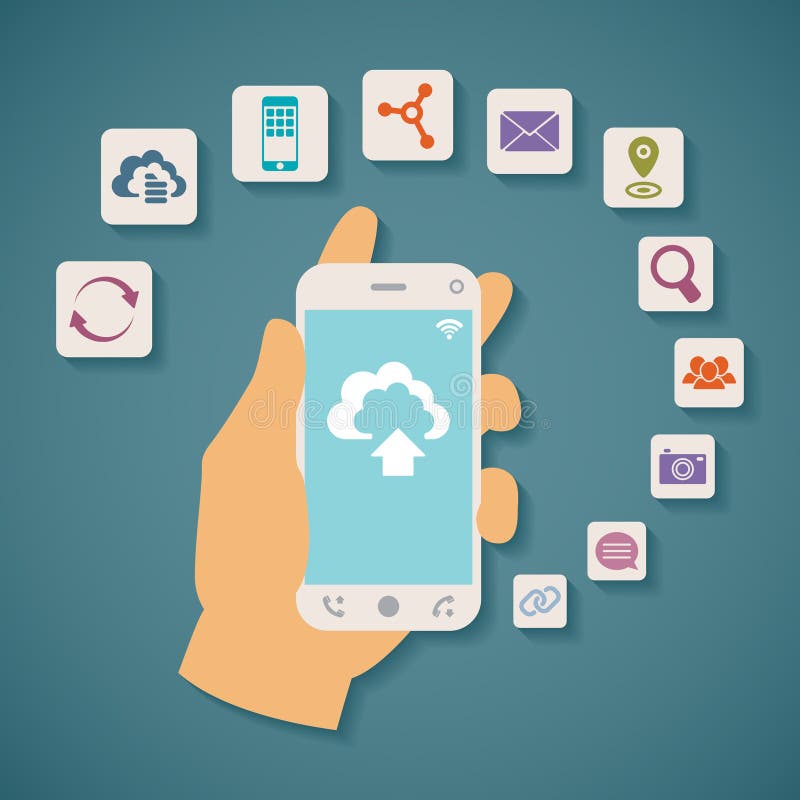 Vector concept of cloud services on mobile phone.