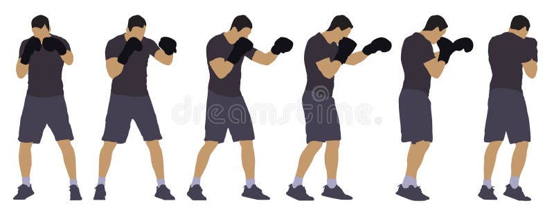 Vector concept or conceptual silhouette of a male boxer training from different perspectives isolated on white background. A royalty free illustration