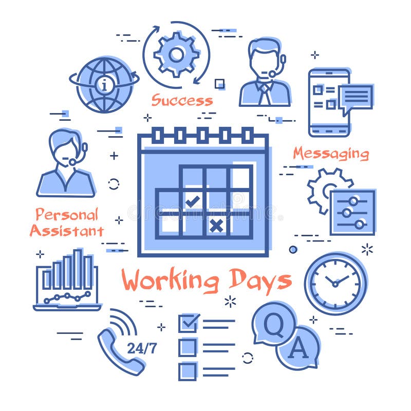 Vector Concept of Online Support Calendar with Working Days Icon