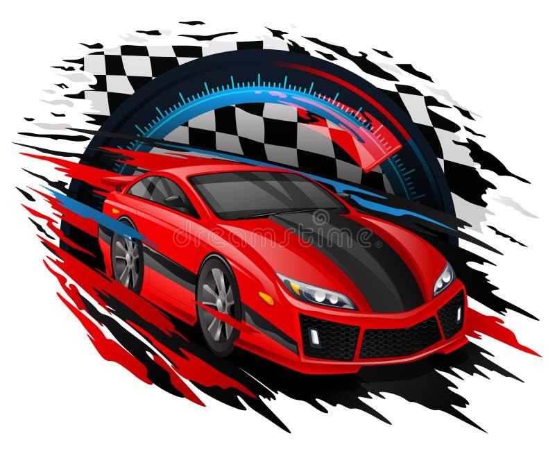 Vector Concept of Racing Car set against a Speedometer & Checkered flag royalty free illustration Vector Concept of Racing Car set against a Speedometer & Checkered flag royalty free illustration