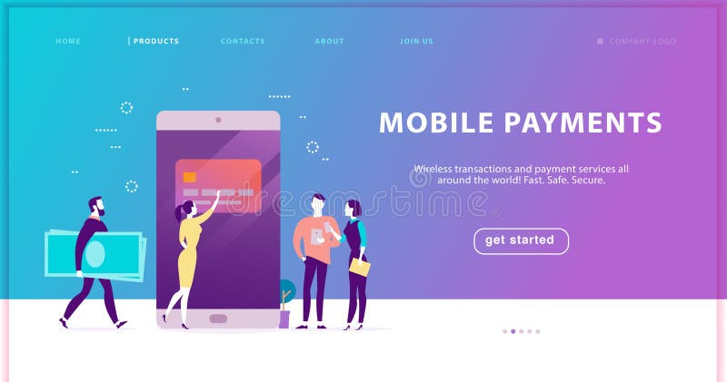 Vector concept for safe mobile payments service, site landing page design. stock illustration