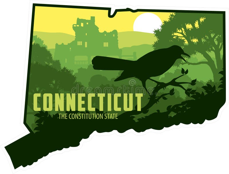 Vector Connecticut sticker design with American Robin vector illustration