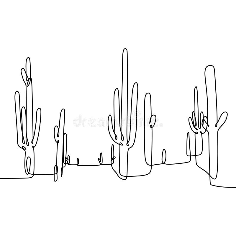 Vector continuo del dibujo lineal del cactus ilustración del vector