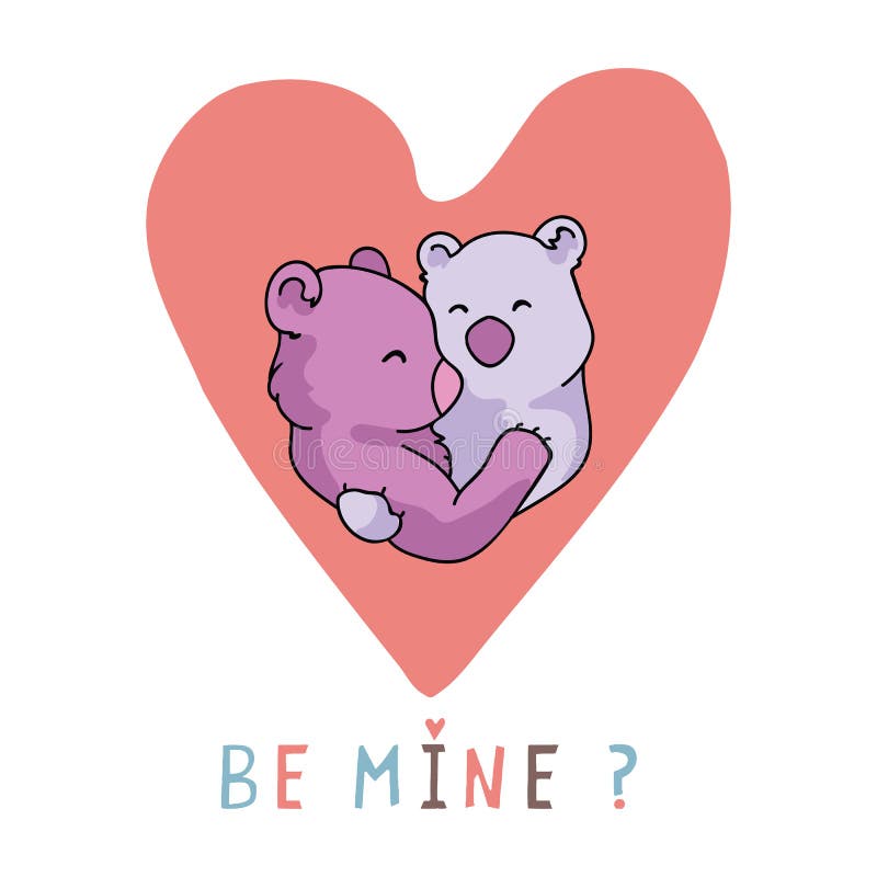 Vector Coral Bear Hug Heart with Be Mine Text Stock Vector - Illustration  of text, hugging: 136171148