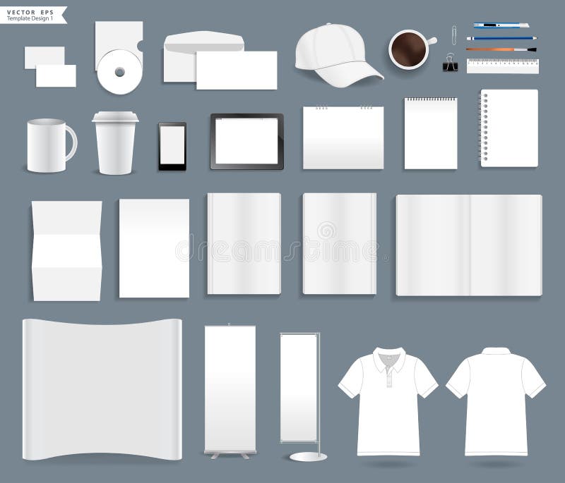 Vector corporate identity templates. Corporate identity templates, With blank name card, envelope, mugs, mobile phone, tablet, calendar, notebook paper, folded vector illustration Vector corporate identity templates. Corporate identity templates, With blank name card, envelope, mugs, mobile phone, tablet, calendar, notebook paper, folded vector illustration