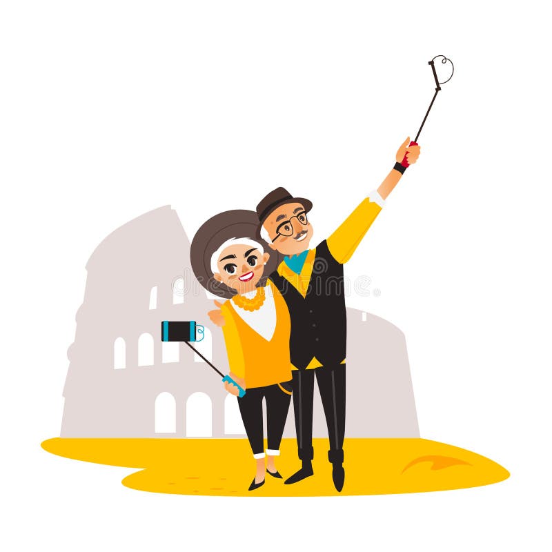 Vector couple make selfie on Rio Christ backround