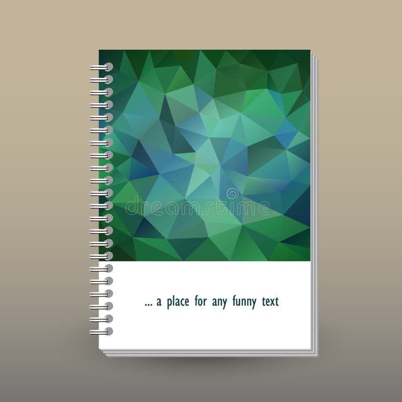 Vector cover of diary with ring spiral binder - format A5 - layout brochure concept - blue and green colored - polygon