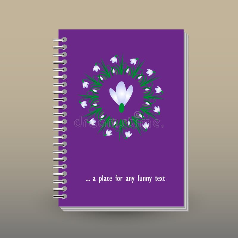 Vector cover of diary or notebook with ring spiral binder layout brochure concept - purple violet colored with sprin