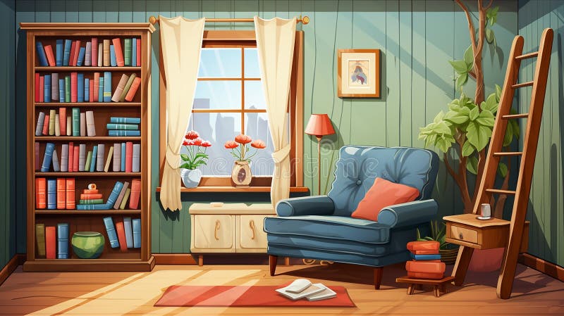 Vector cozy room interior vector illustration