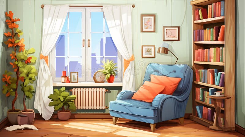 Vector cozy room interior vector illustration