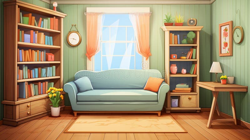 Vector cozy room interior vector illustration