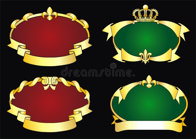 Red and gold vector logo with crown and banner. Packaging tape logo vectors