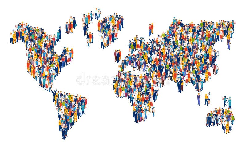 Vector of crowd of multicultural people composing a world map