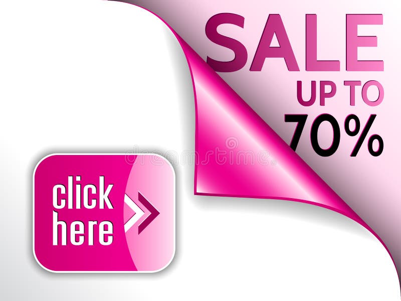 Vector curled corner with sale and click here button vector illustration