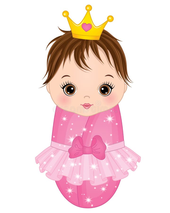 Vector Cute Baby Girl Dressed As Princess Stock Vector - Illustration of  brunette, cartoon: 102475729