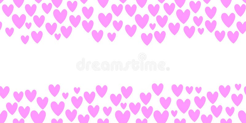 Vector cute background, frame of pink small hearts. Horizontal top and bottom edging, border for Valentine`s day stock illustration