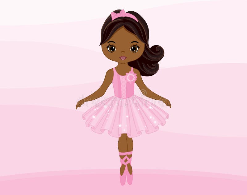 3D Rose Cute African American Ballerina Little Girl Illustration Pillow Cases 16 x 16 