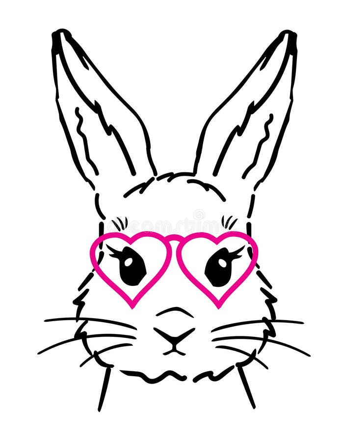 Vector Cute Bunny with heart glasses. stock illustration