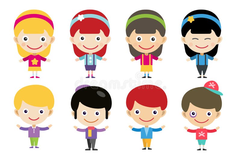 Vector cute cartoon boys and girls together stock illustration Vector cute cartoon boys and girls together stock illustration