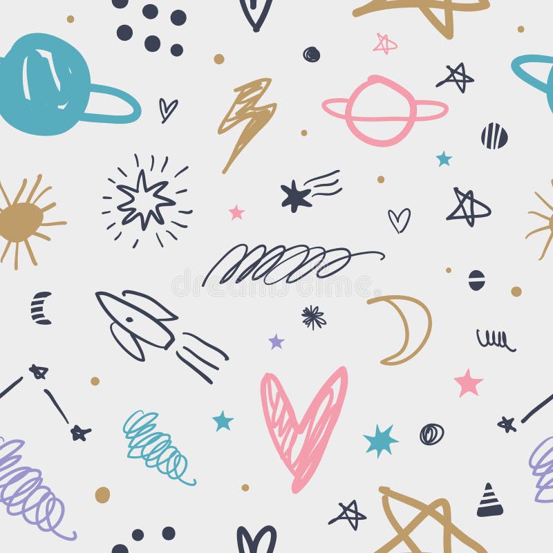 Vector Cute Cartoon Space Galaxy Pattern. Nursery Wallpaper and ...