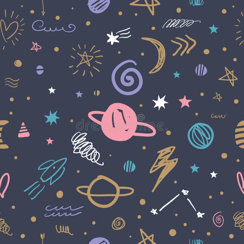 Vector Cute Cartoon Space Galaxy Pattern. Nursery Wallpaper, Background  Stock Illustration - Illustration of hipster, graphic: 137494585