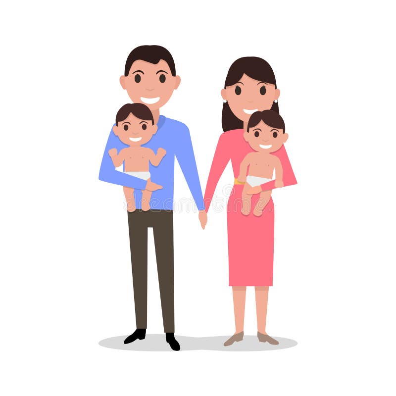 Download Vector Cute Cartoon Young Parents With Twins Stock Vector - Illustration of hands, character ...