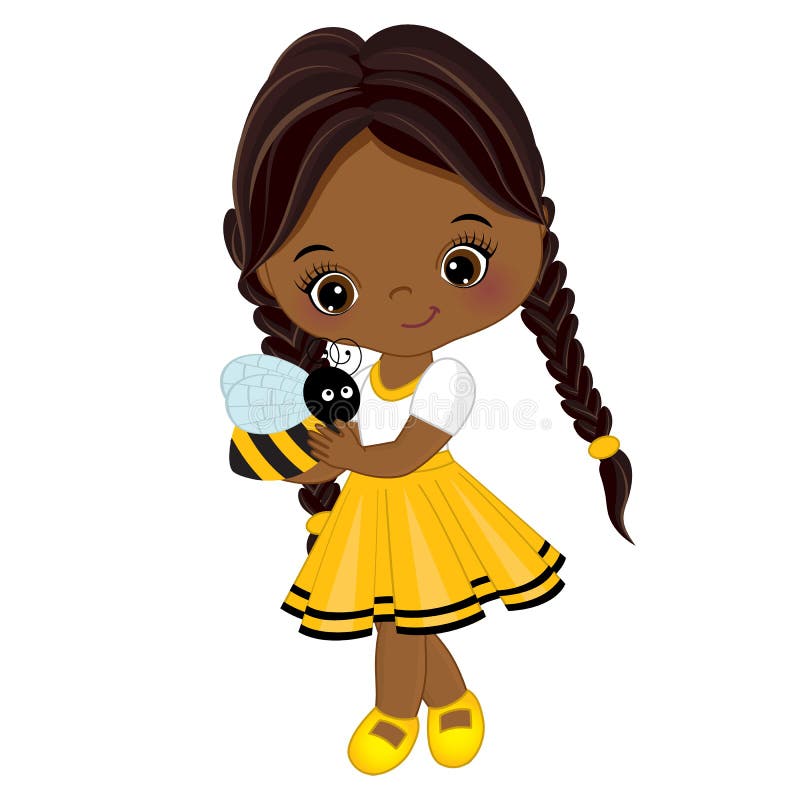 Vector Cute Little African American Girl with Bee