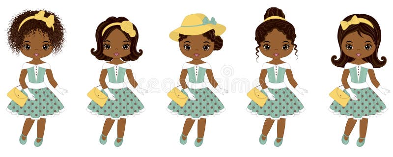 Vector Cute Little African American Girls in Retro Style royalty free illustration Vector Cute Little African American Girls in Retro Style royalty free illustration