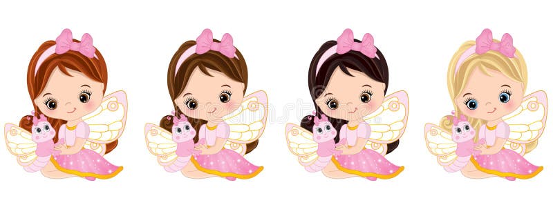 Vector Cute Little Fairies with Butterflies