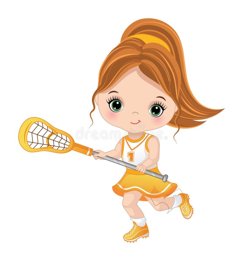 Vector Cute Little Girl Playing Lacrosse Stock Illustration