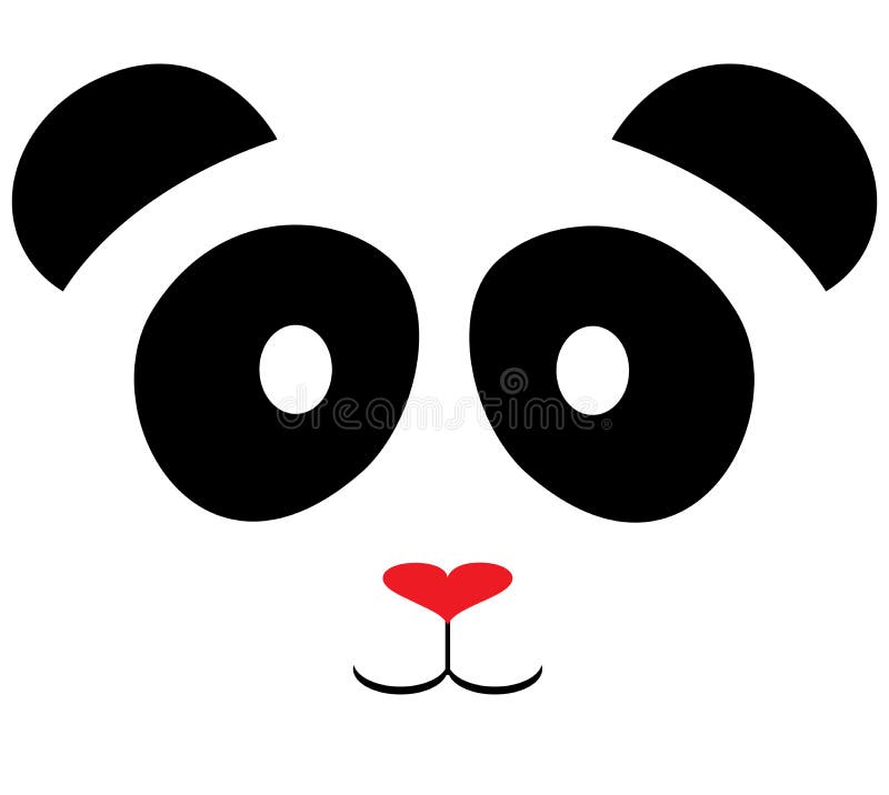 Vector cute panda bear with heart nose. vector illustration