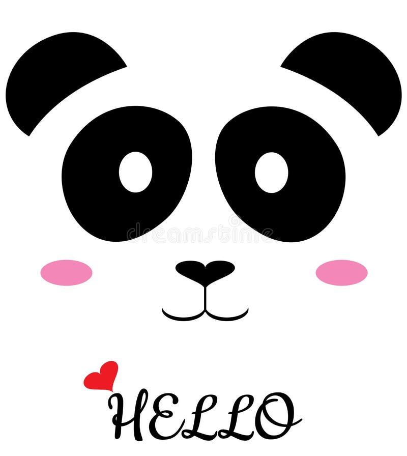 Vector cute panda bear with heart nose. vector illustration