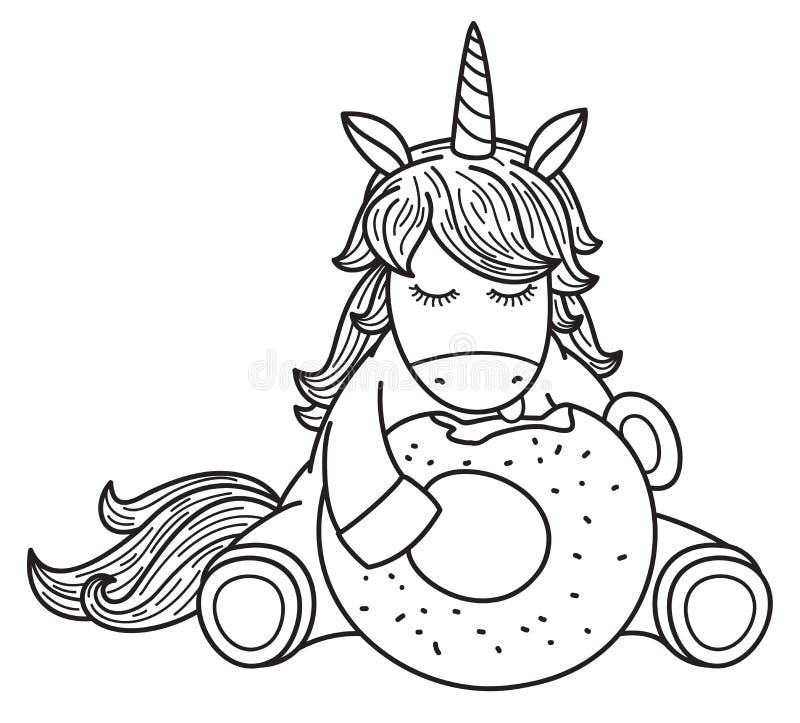 vector cute sleeping unicorn on donut and sweets elements