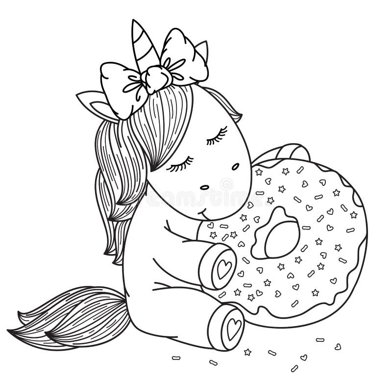 Cute Unicorn Eating Donuts Coloring Pages Free Instant Sketch Coloring Page