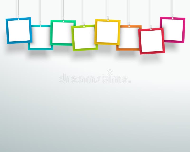 Vector 3d Blank Colourful Square Frames Hanging Design royalty free illustration