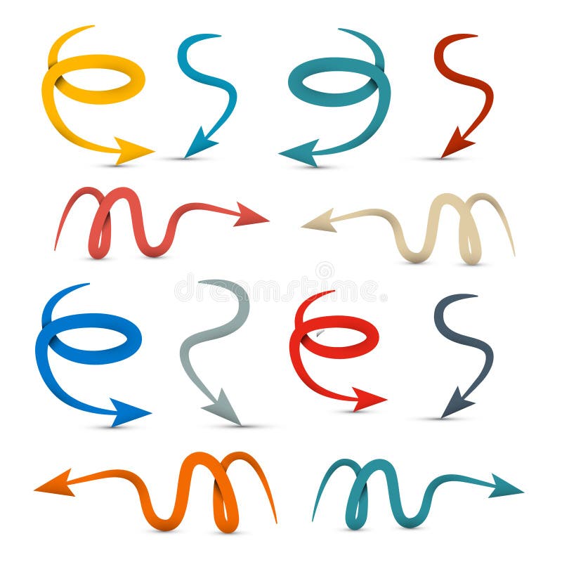 Vector 3d Curved Arrows Set