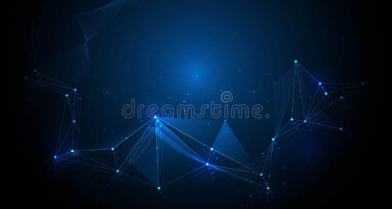 Abstract futuristic, Molecules technology with polygonal pattern shape with mesh lines on dark blue background stock illustration