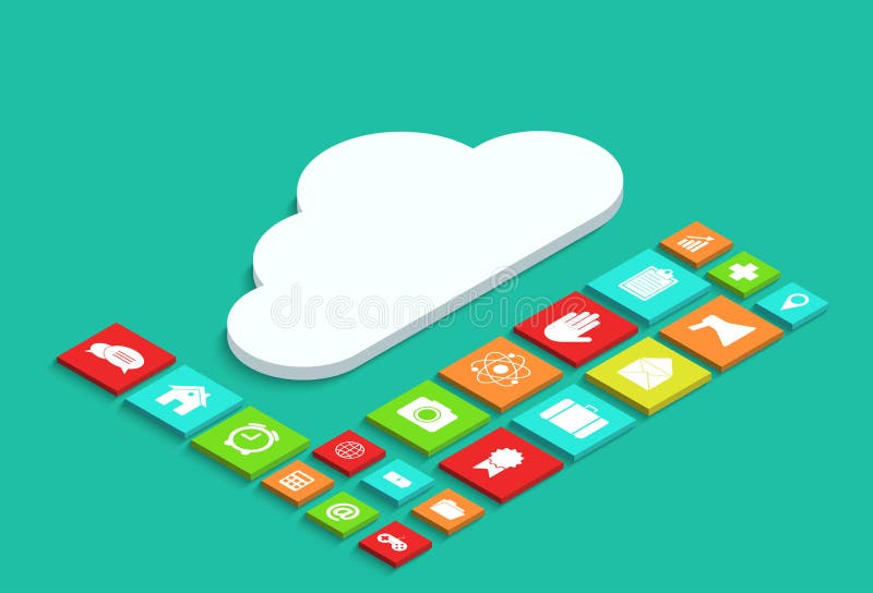 Vector 3d isometric computer cloud infographic royalty free illustration